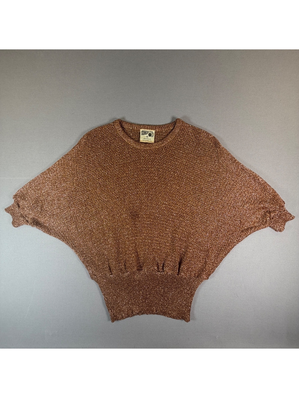 Vintage Sunbow Ltd Sweater Womens S Gold Metallic Knit Batwing Dolman Shimmer